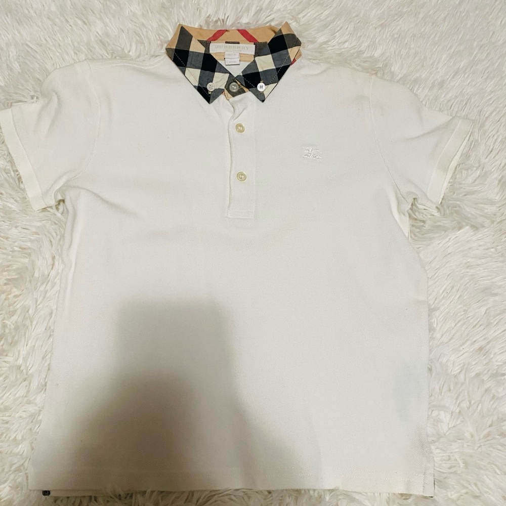 Burberry White Polo Shirt with Checkered Collar